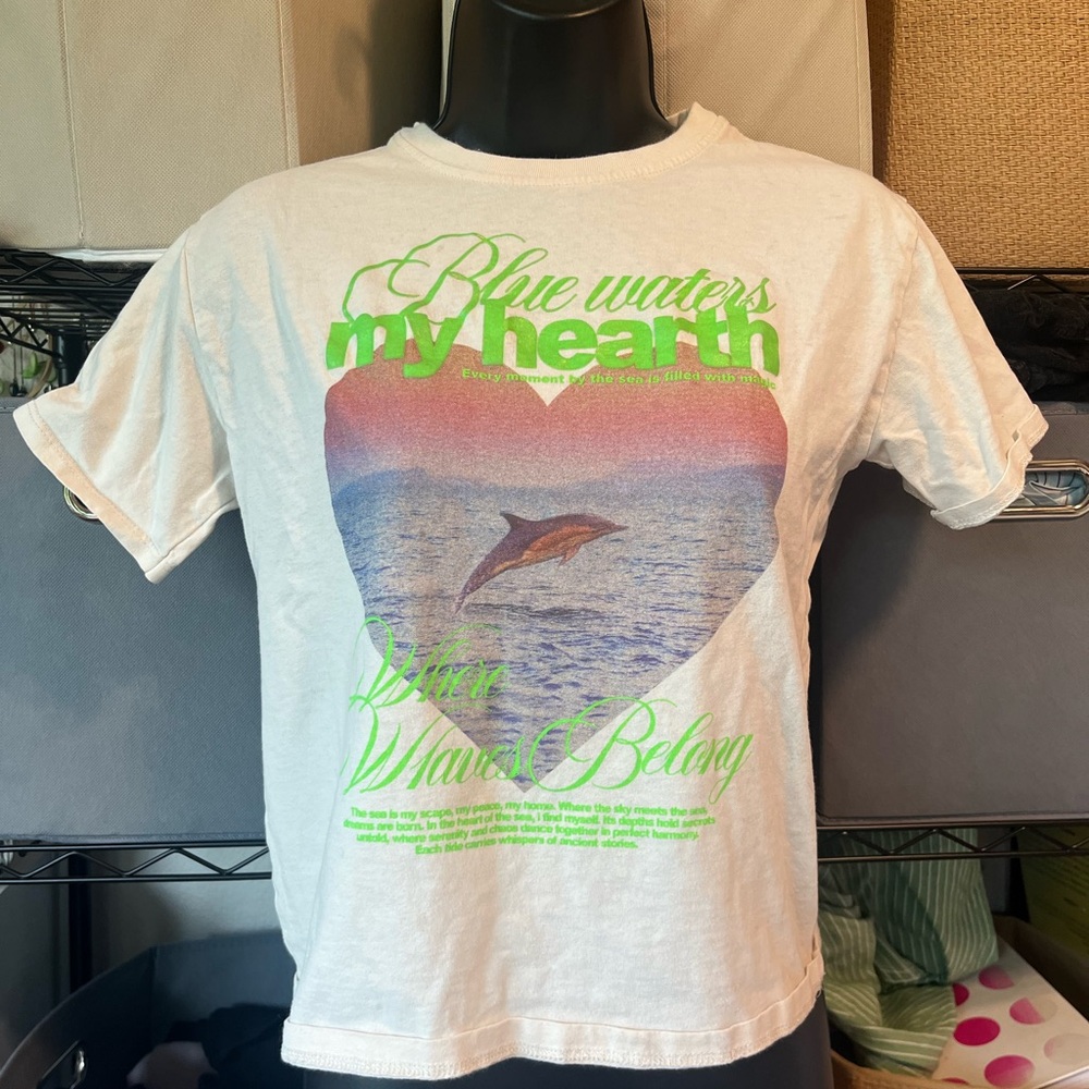 Zara White Tee with Neon Green Script Graphic